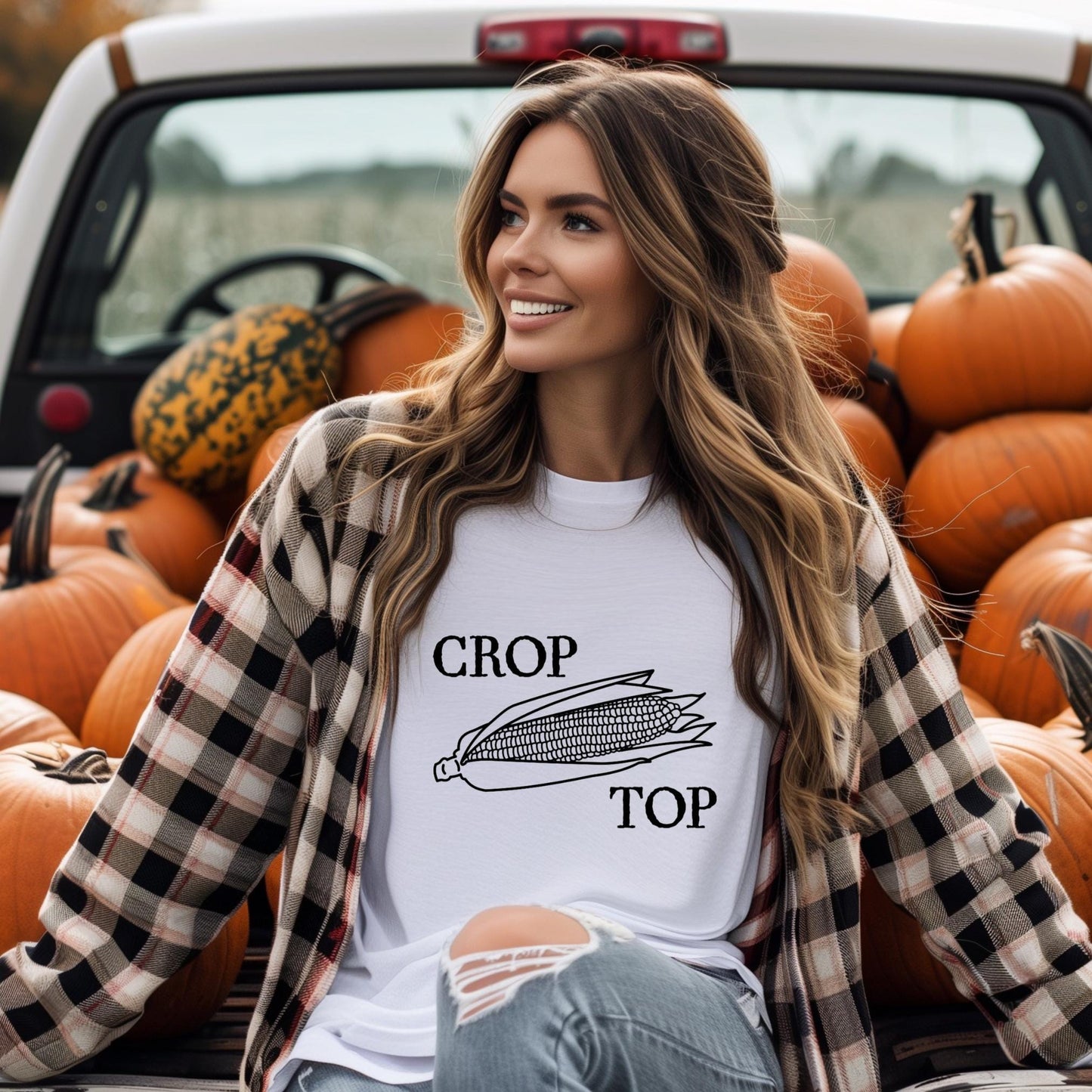 Corn Crop Top T-Shirt: Funny and Cute Fall Tee for Harvest & Thanksgiving – Gender-Neutral