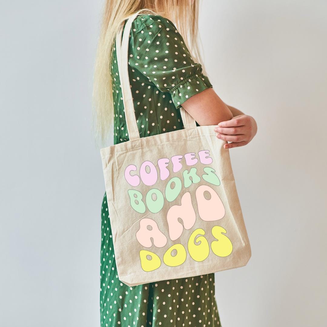 Coffee, Books & Dogs/Cats Tote Bag: Cute Canvas Tote for Book Lovers & Pet Parents – Perfect Gift