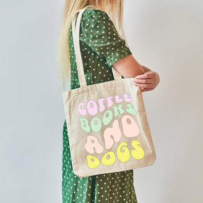 Coffee, Books & Dogs/Cats Tote Bag: Cute Canvas Tote for Book Lovers & Pet Parents – Perfect Gift