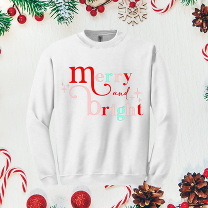 Merry and Bright Christmas Sweatshirt - Pastel Holiday Sweatshirt for Women | Festive and Cute Winter Top
