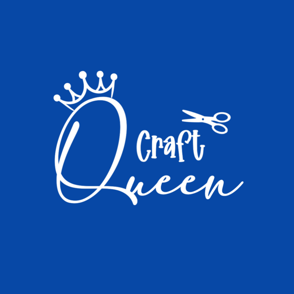 Logo with 'Craft Queen' text, crown, and scissors on a blue background