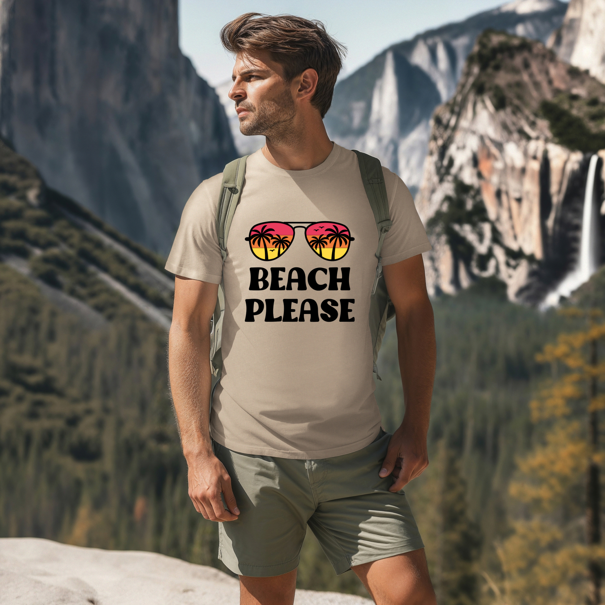 Beach Please T-Shirt with Sunglasses and Palm Trees