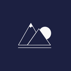 White mountain and sun icon on a dark blue background