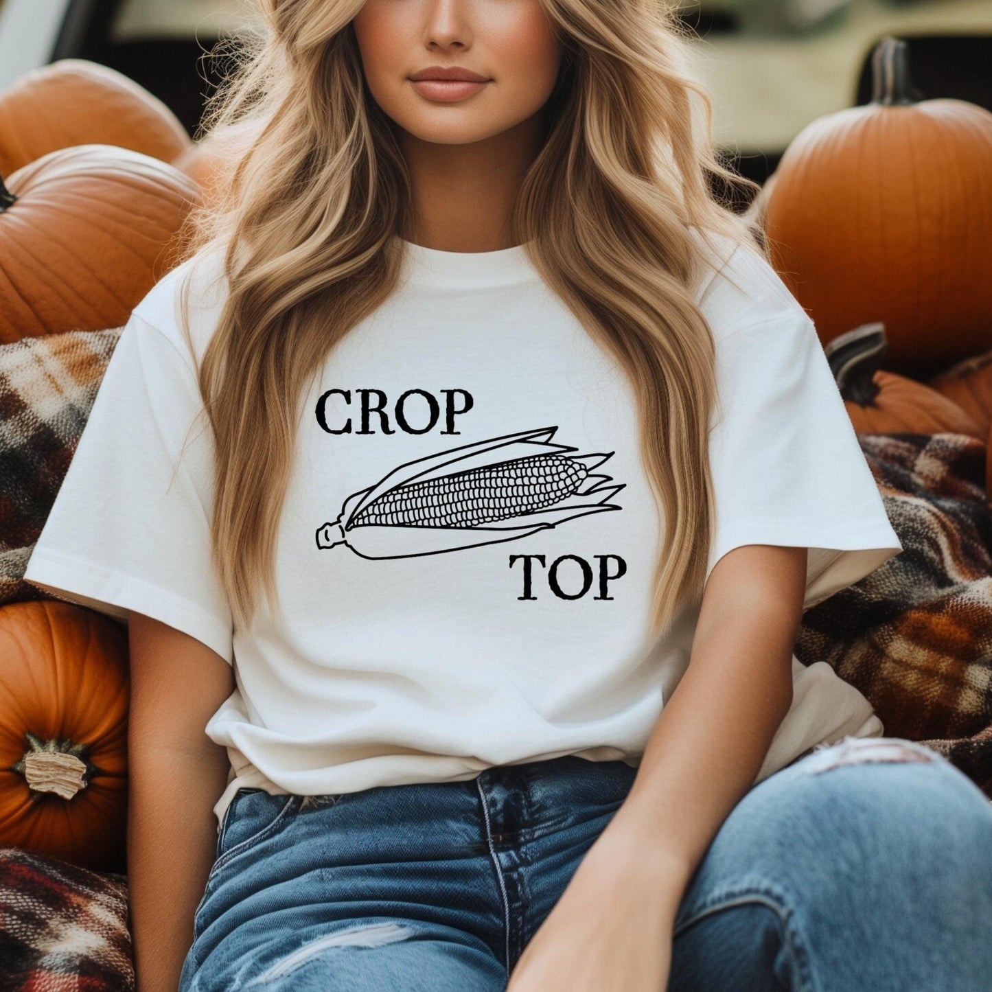 Corn Crop Top T-Shirt: Funny and Cute Fall Tee for Harvest & Thanksgiving – Gender-Neutral