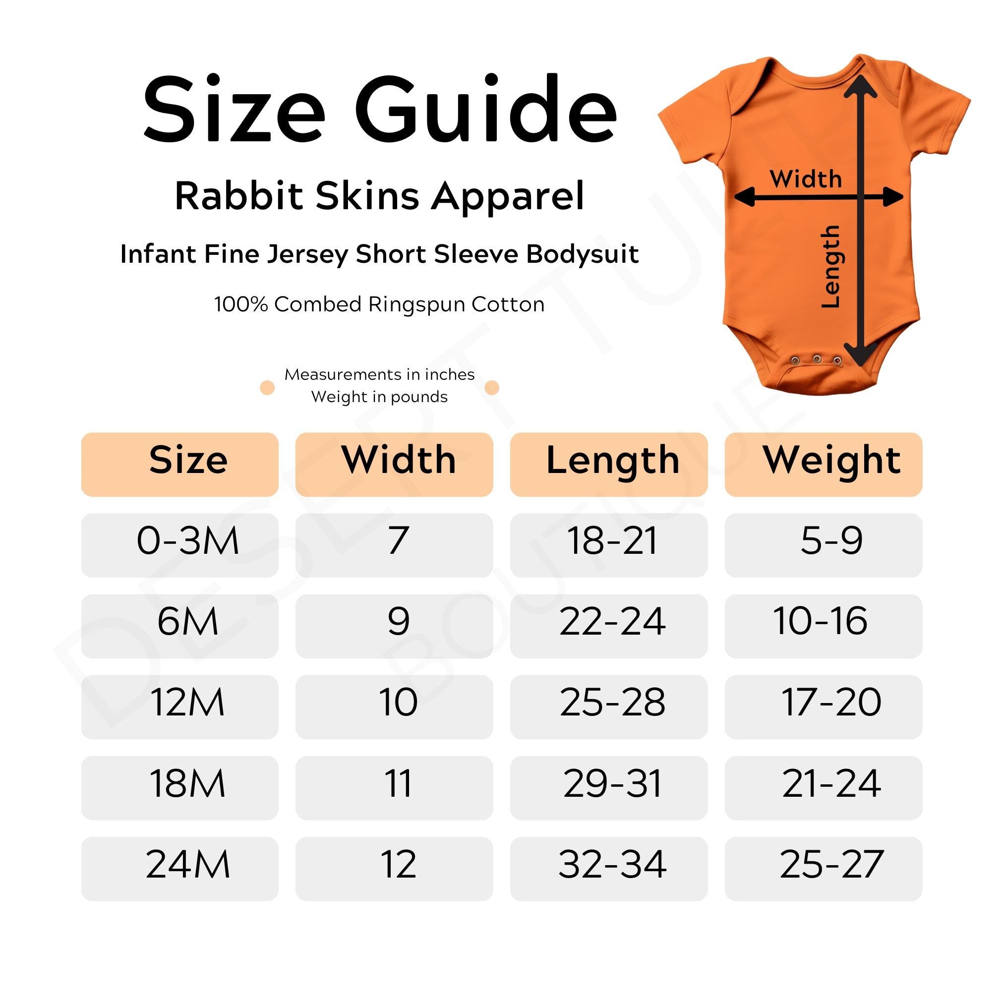 Baby Bodysuit Size Guide Chart