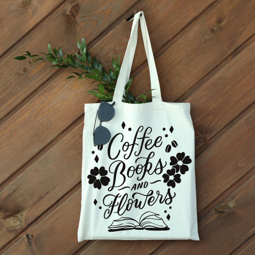 Coffee Books & Flowers Tote Bag