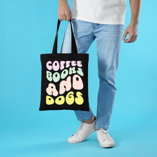 Coffee, Books & Dogs/Cats Tote Bag: Cute Canvas Tote for Book Lovers & Pet Parents – Perfect Gift