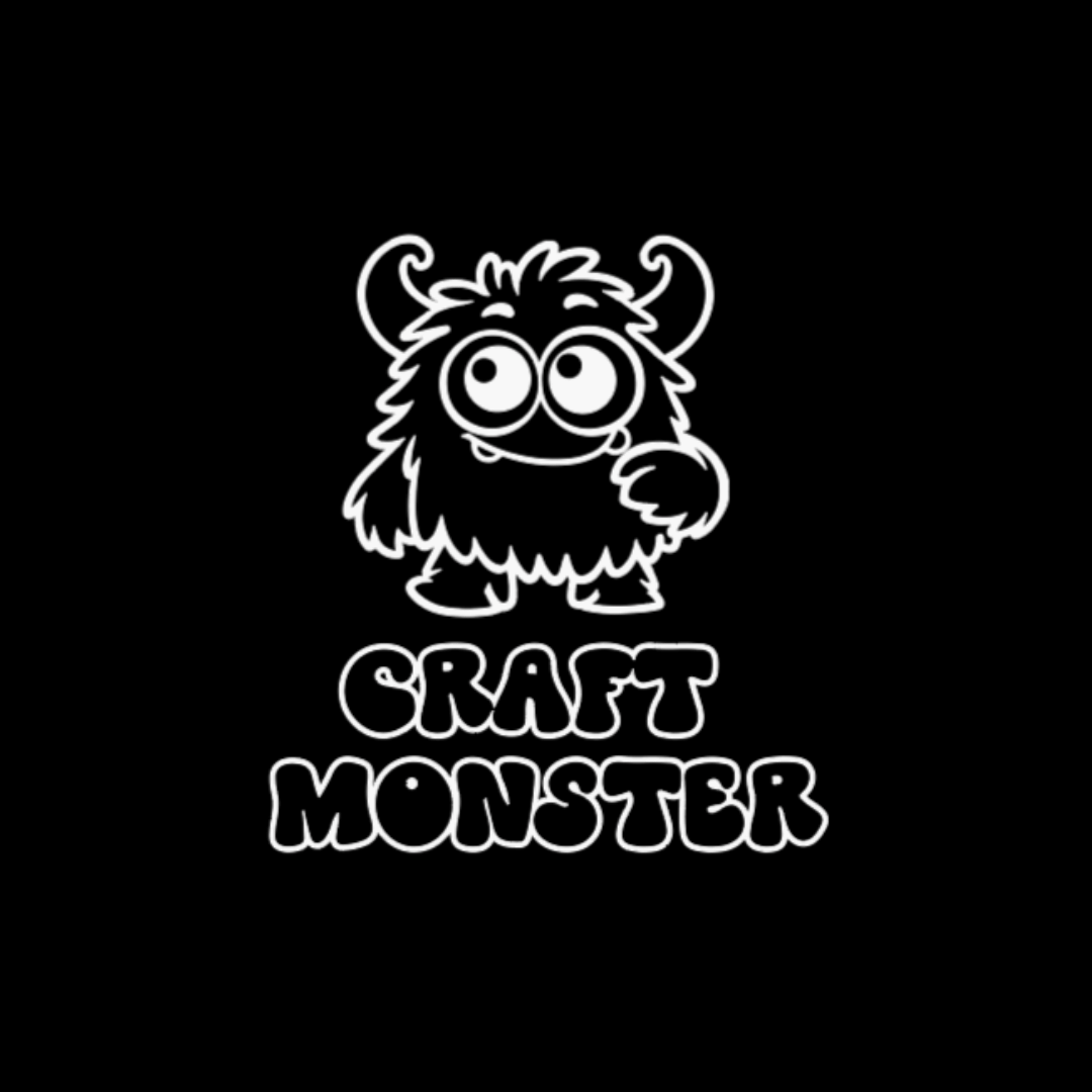 White cartoon monster with 'Craft Monster' text on a black background