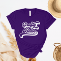 Purple t-shirt with 'Crafty Babe' text on a light background