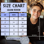 Gildan 5000B Youth Tee Size Chart