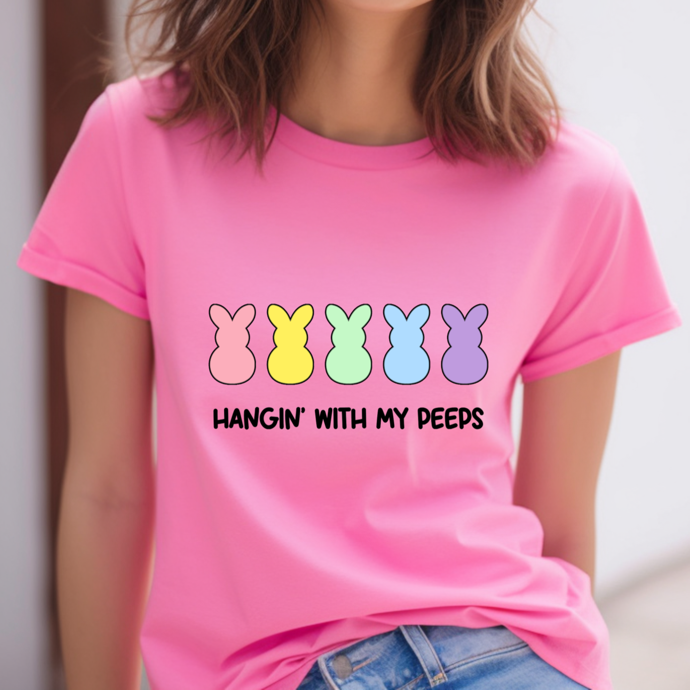 Hangin' With My Peeps text with peeps candy characters in pastels above