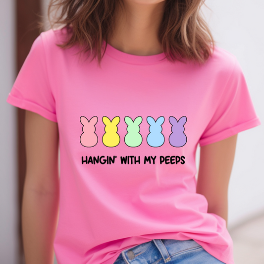 Hangin' With My Peeps text with peeps candy characters in pastels above