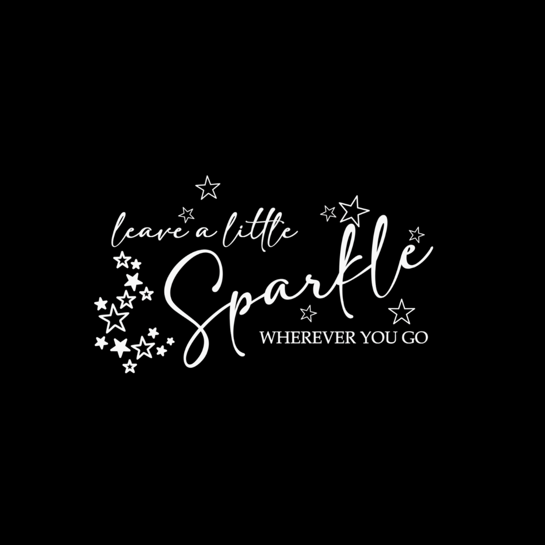 Motivational quote 'Leave a little sparkle wherever you go' with stars on a black background