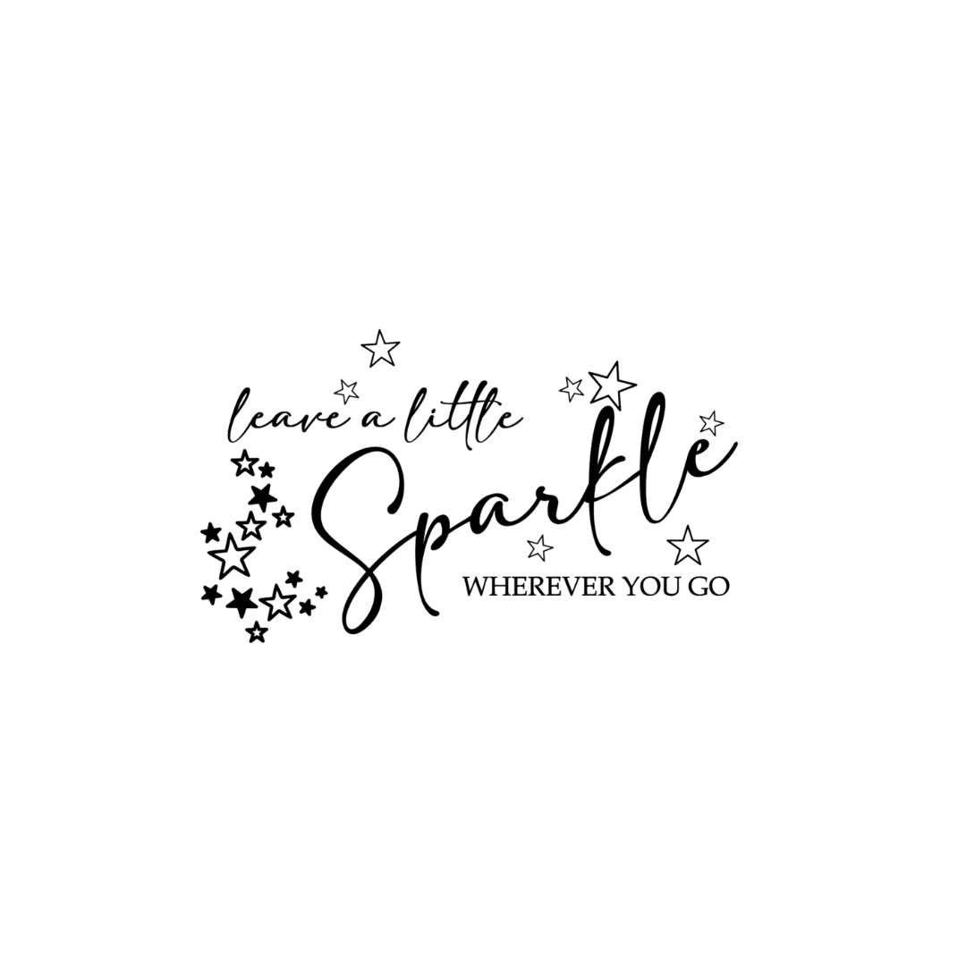 Motivational quote 'Leave a little sparkle wherever you go' with stars on a white background
