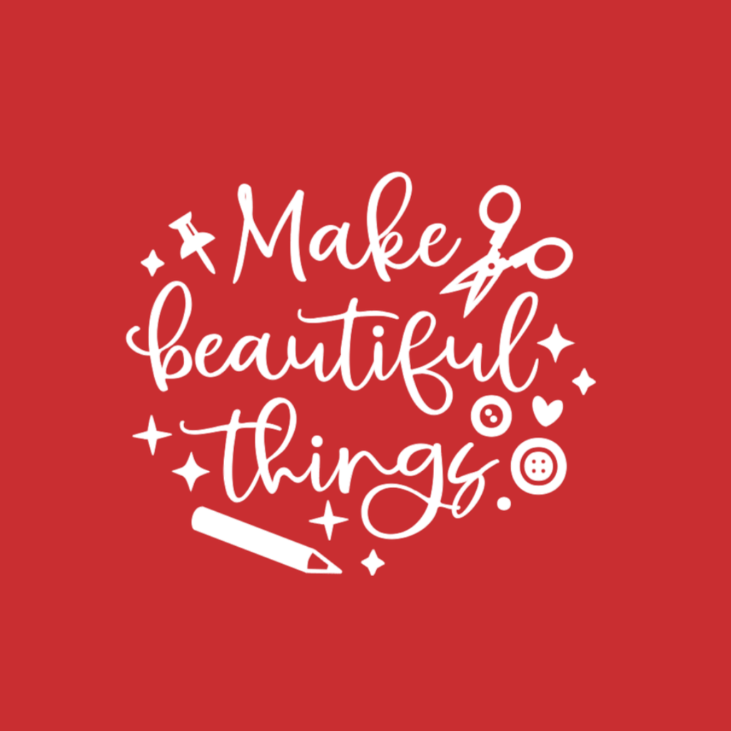 White text 'Make beautiful things' with decorative elements on a red background
