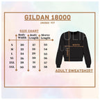 Size chart for crew neck unisex adult sweatshirt